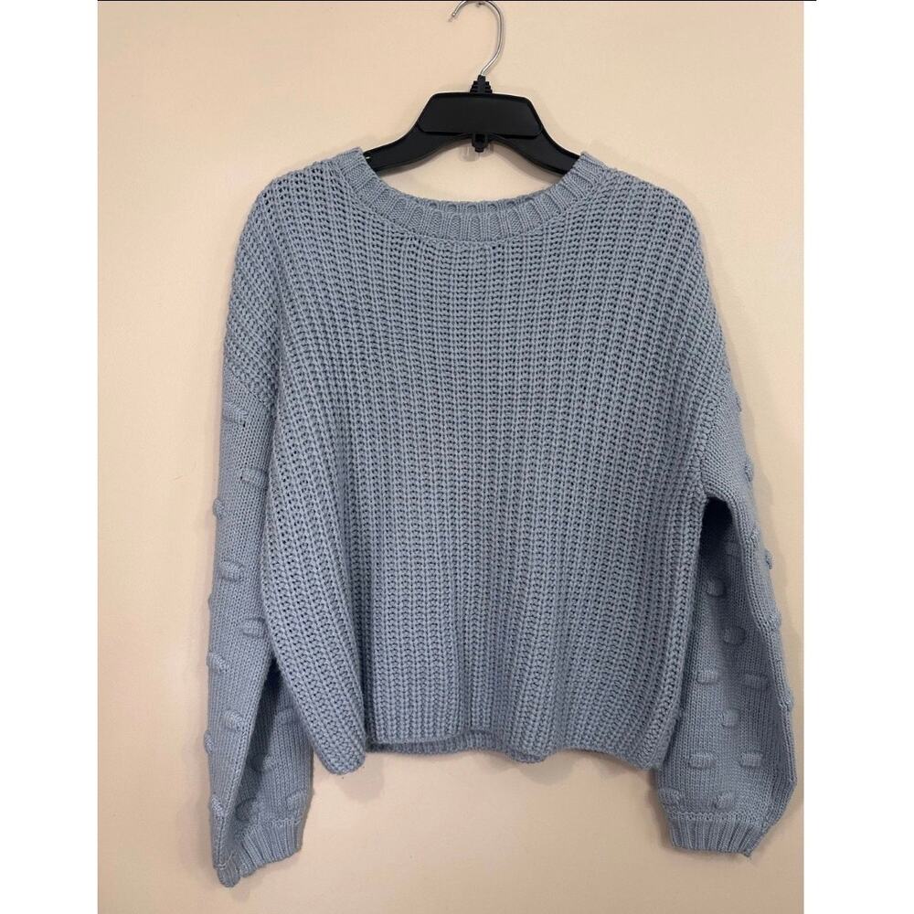 Jessica Simpson Blue Bobble Sleeve Chunky Knit Sweater Medium - Picture 4 of 9